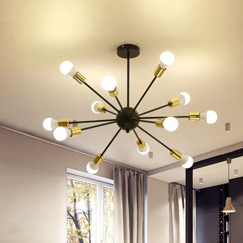 12 Lights Burst-shaped Metal Ceiling Lamp 25" Wide Industrial Style Open Bulb Lighting Fixture