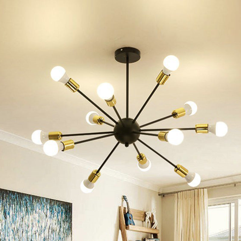 12 Lights Burst-shaped Metal Ceiling Lamp 25" Wide Industrial Style Open Bulb Lighting Fixture