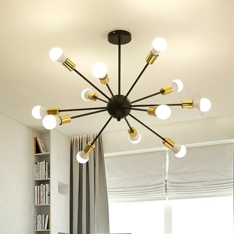 12 Lights Burst-shaped Metal Ceiling Lamp 25" Wide Industrial Style Open Bulb Lighting Fixture