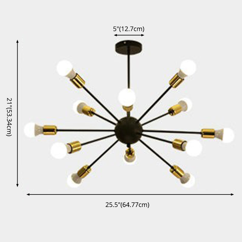 12 lichten burst-vormig metalen plafondlamp 25 "brede industriële stijl open lampverlichting armatuur