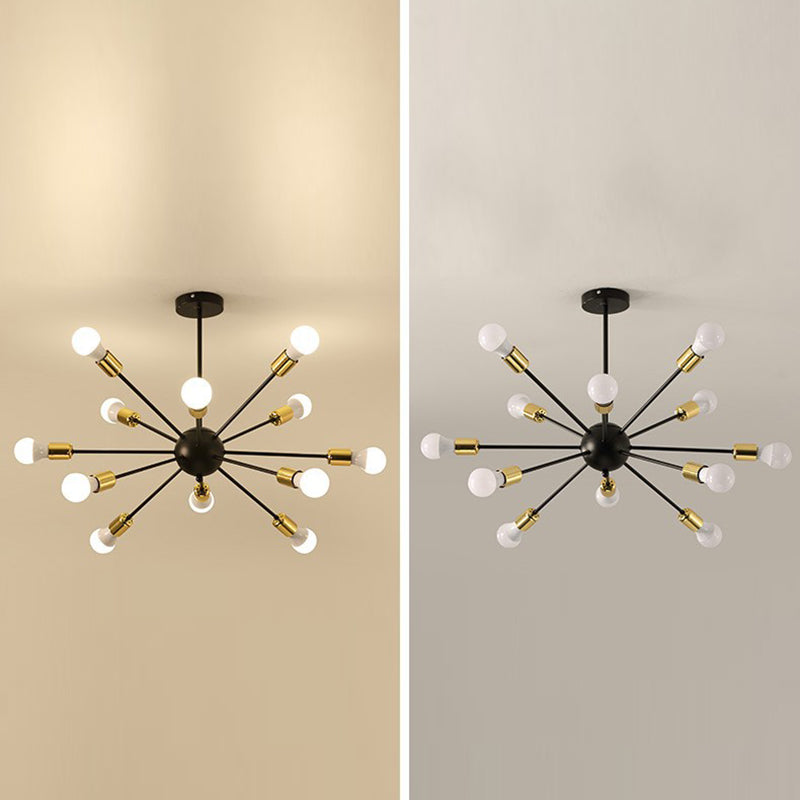 12 Lights Burst-shaped Metal Ceiling Lamp 25" Wide Industrial Style Open Bulb Lighting Fixture