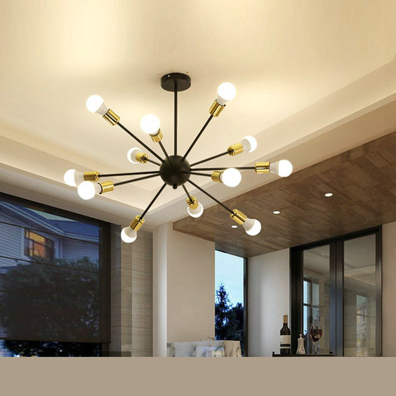 12 Lights Burst-shaped Metal Ceiling Lamp 25" Wide Industrial Style Open Bulb Lighting Fixture