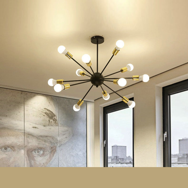 12 Lights Burst-shaped Metal Ceiling Lamp 25" Wide Industrial Style Open Bulb Lighting Fixture