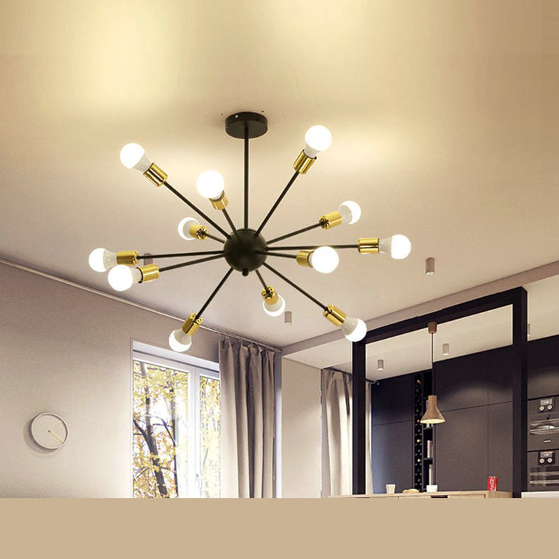 12 Lights Burst-shaped Metal Ceiling Lamp 25" Wide Industrial Style Open Bulb Lighting Fixture