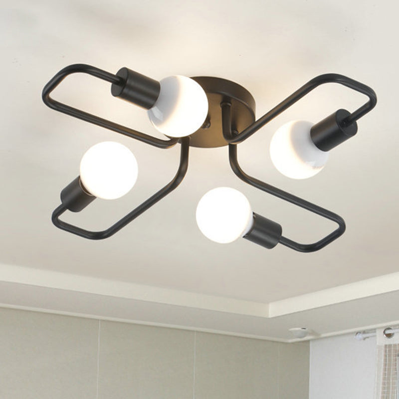 Twisted Arm Metal Ceiling Light Nordic Style Multi-lights Lighting Fixture for Bedroom Living Room