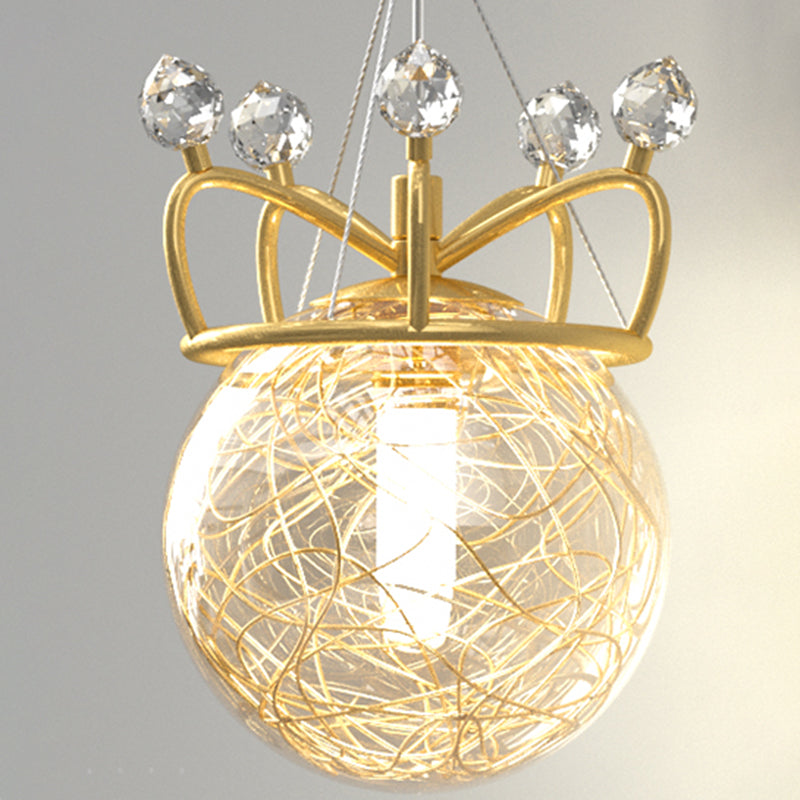 Gold Crown Shaped Semi Flush Light Modern 1-Light Clear Glass Ceiling Fixture for Hallway