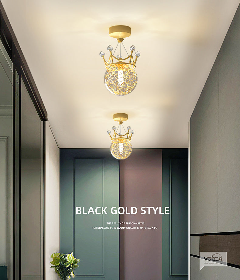 Gold Crown Shaped Semi Flush Light Modern 1-Light Clear Glass Ceiling Fixture for Hallway