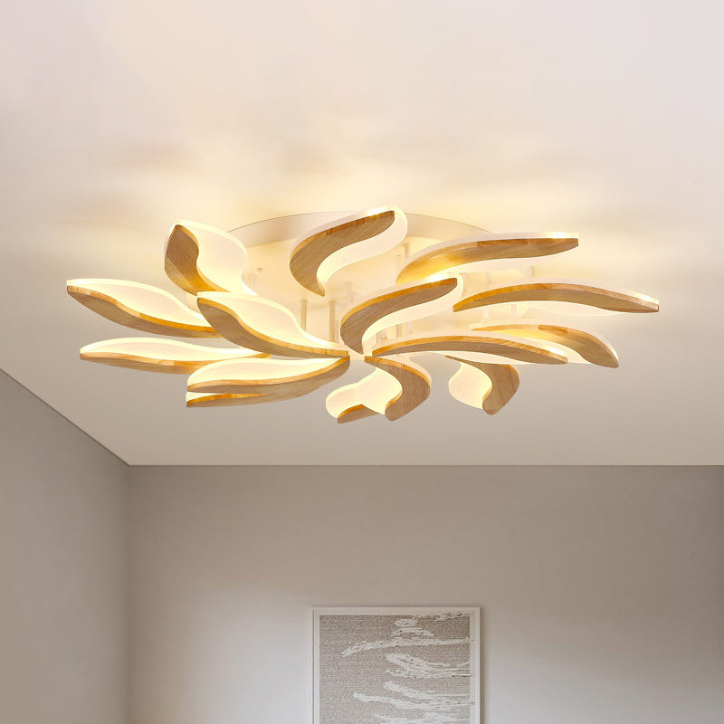 Wood Color Acrylic Shade Semi Flush Mount in Modern Simplicity Sputnik LED Ceiling Fixture for Living Room