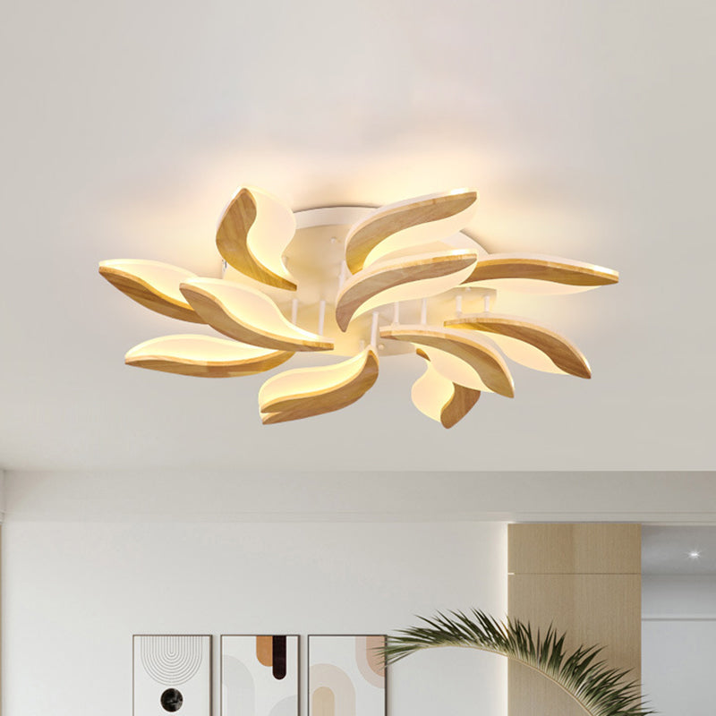 Wood Color Acrylic Shade Semi Flush Mount in Modern Simplicity Sputnik LED Ceiling Fixture for Living Room