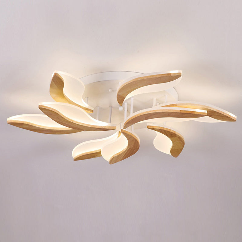 Wood Color Acrylic Shade Semi Flush Mount in Modern Simplicity Sputnik LED Ceiling Fixture for Living Room