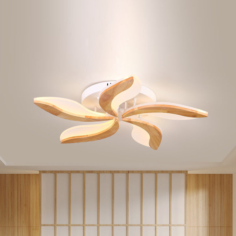 Wood Color Acrylic Shade Semi Flush Mount in Modern Simplicity Sputnik LED Ceiling Fixture for Living Room