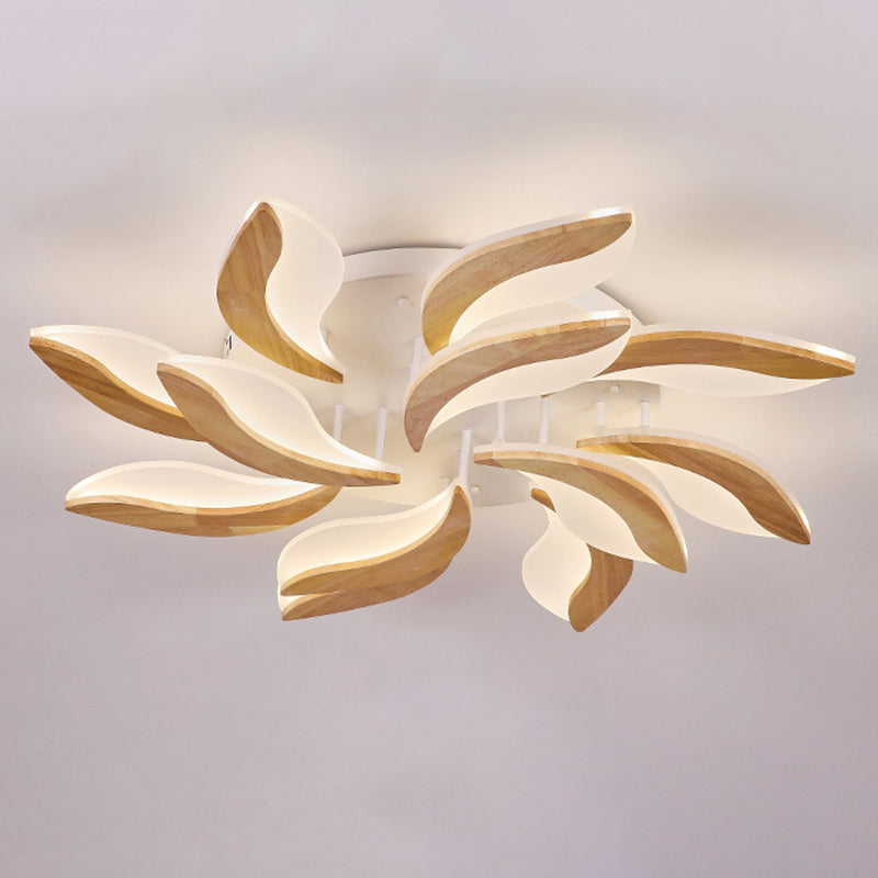 Wood Color Acrylic Shade Semi Flush Mount in Modern Simplicity Sputnik LED Ceiling Fixture for Living Room