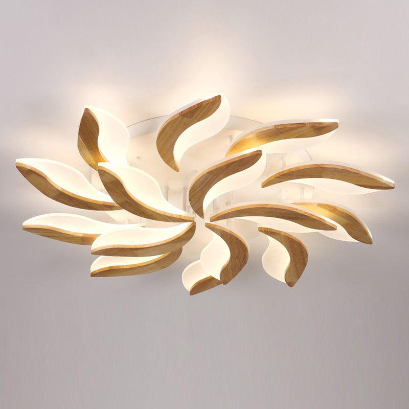 Wood Color Acrylic Shade Semi Flush Mount in Modern Simplicity Sputnik LED Ceiling Fixture for Living Room