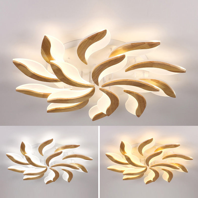 Houten kleur acryl schaduw semi spoeling mount in moderne eenvoud sputnik led plafond armatuur voor woonkamer