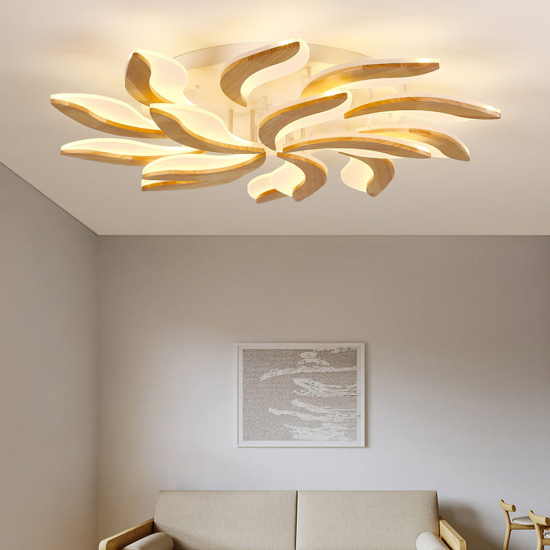 Houten kleur acryl schaduw semi spoeling mount in moderne eenvoud sputnik led plafond armatuur voor woonkamer