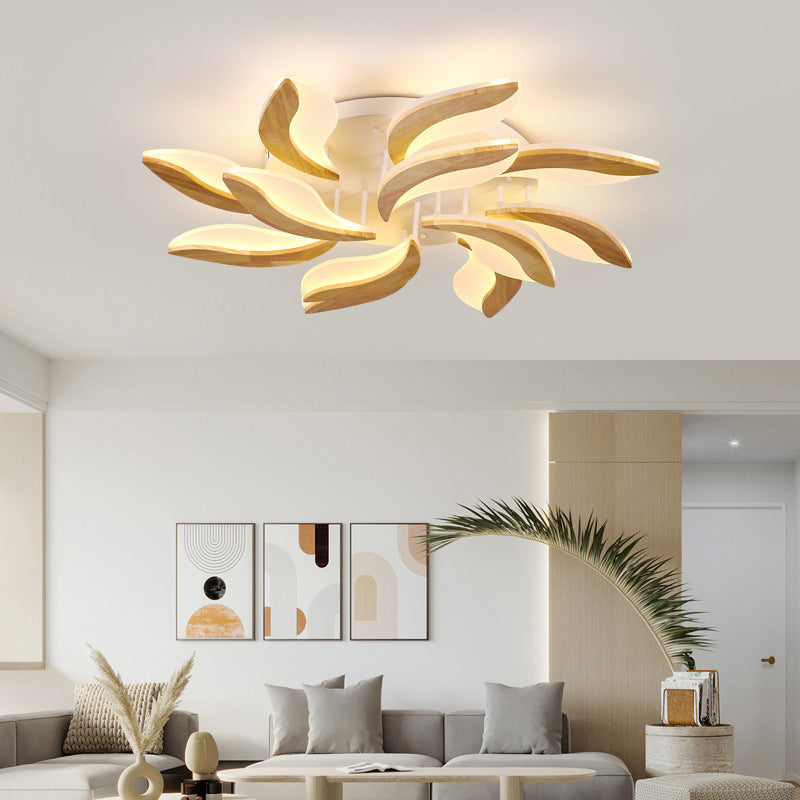 Wood Color Acrylic Shade Semi Flush Mount in Modern Simplicity Sputnik LED Ceiling Fixture for Living Room