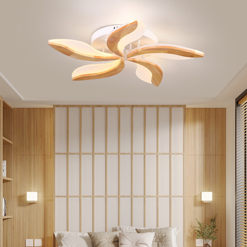 Wood Color Acrylic Shade Semi Flush Mount in Modern Simplicity Sputnik LED Ceiling Fixture for Living Room