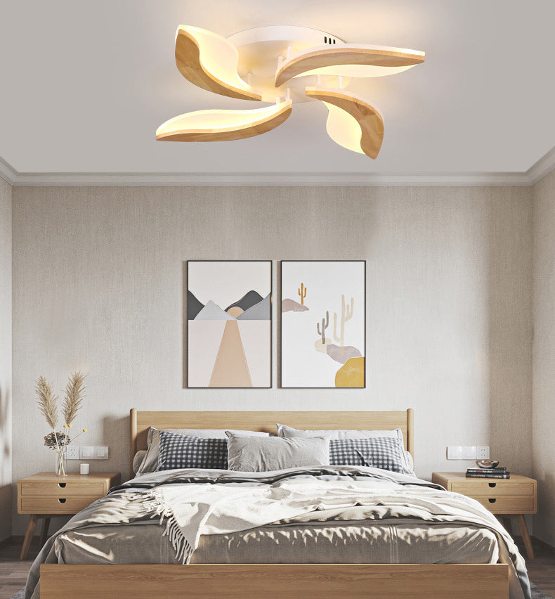 Wood Color Acrylic Shade Semi Flush Mount in Modern Simplicity Sputnik LED Ceiling Fixture for Living Room