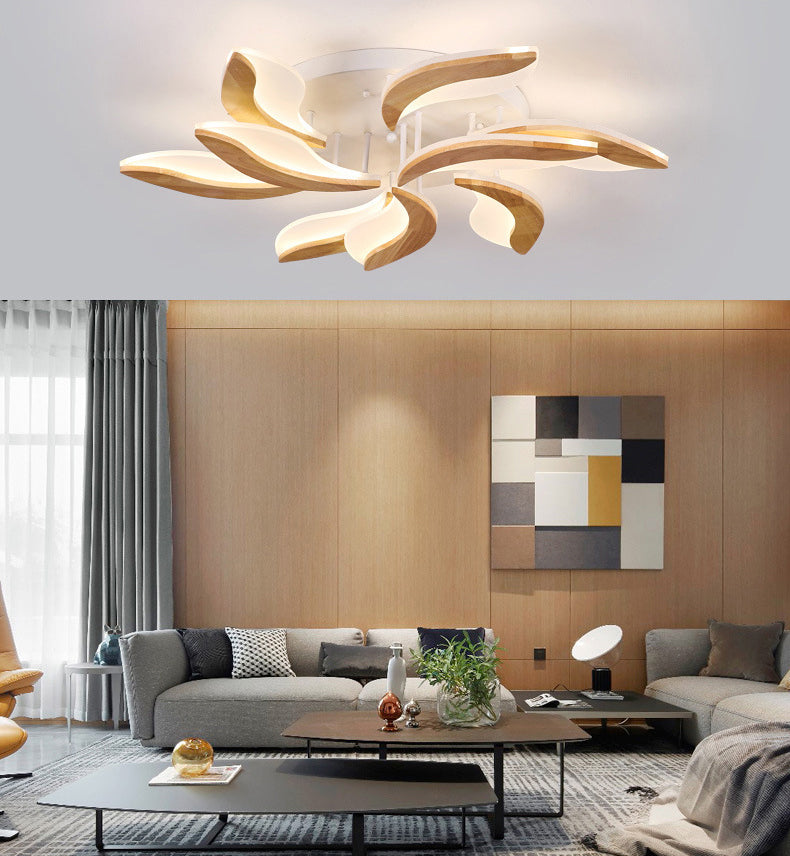 Wood Color Acrylic Shade Semi Flush Mount in Modern Simplicity Sputnik LED Ceiling Fixture for Living Room