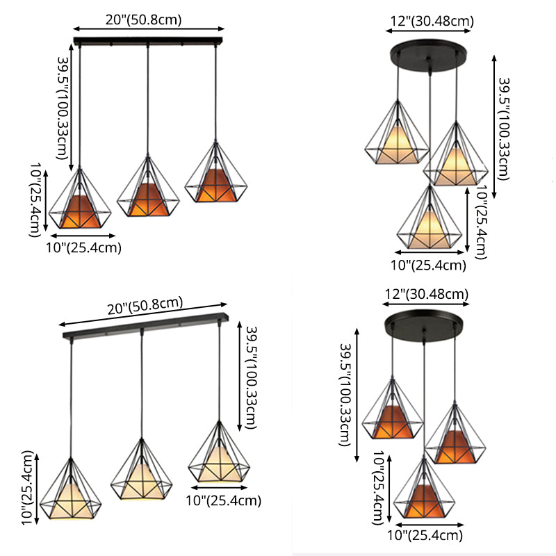 3-Lights Geometric Multi Pendant Light Fixture Industrial Metal Multi-Pendant