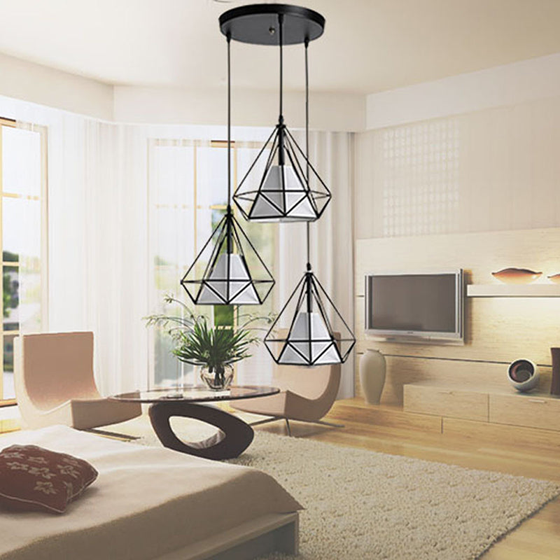 3-Lights Geometric Multi Pendant Light Fixture Industrial Metal Multi-Pendant