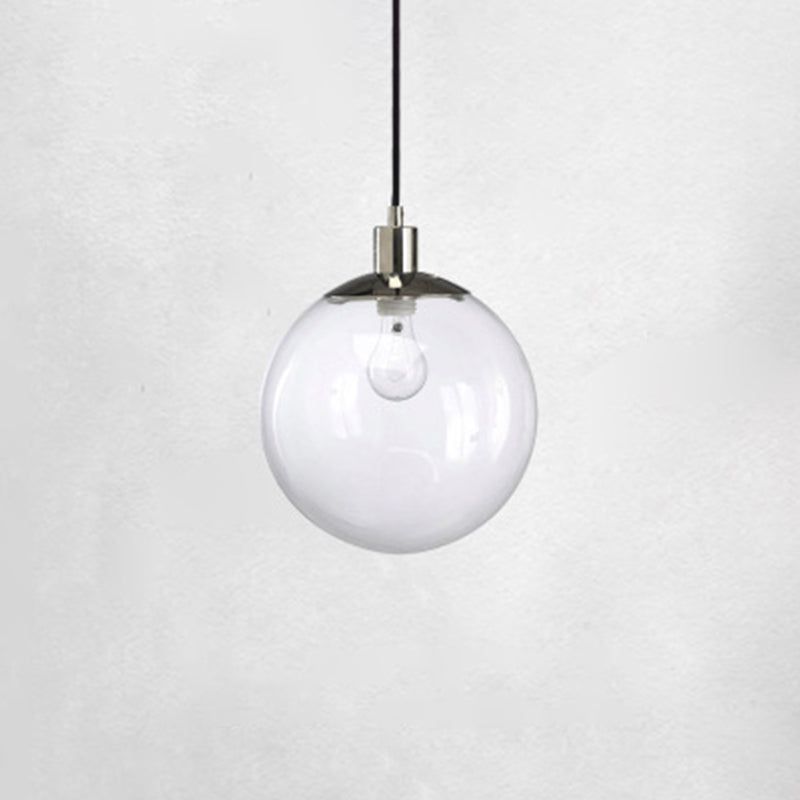 Modern Spherical Clear Glass Shade Pendant Light Chrome 1 Light Coffee Shop Suspension Light
