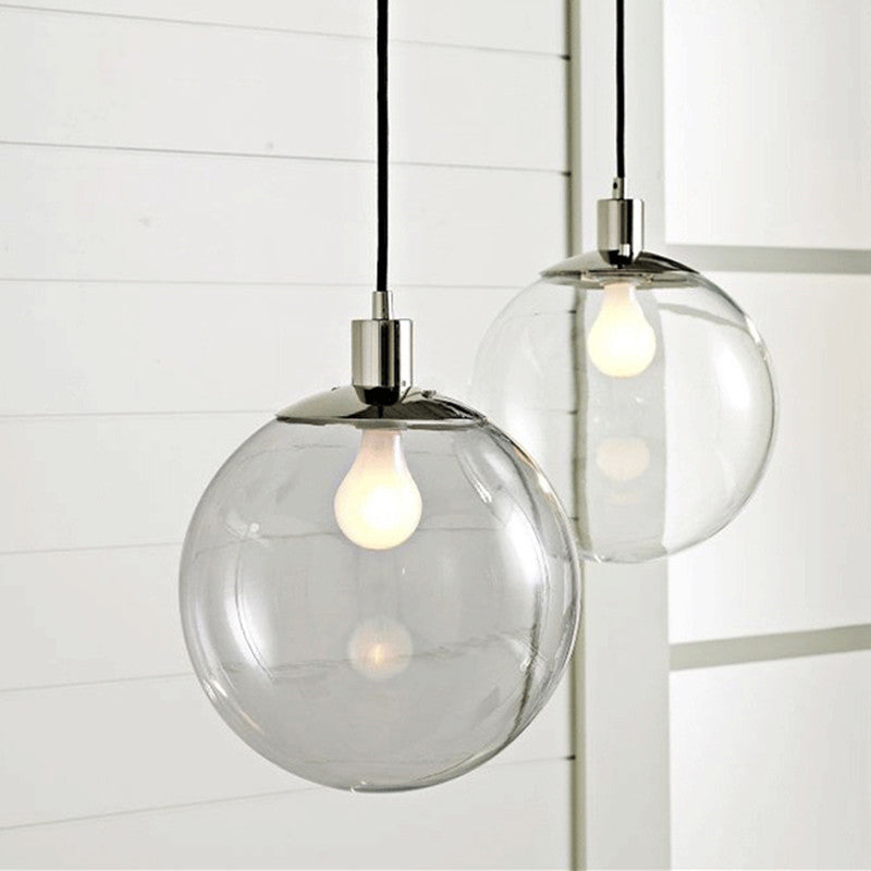 Modern Spherical Clear Glass Shade Pendant Light Chrome 1 Light Coffee Shop Suspension Light