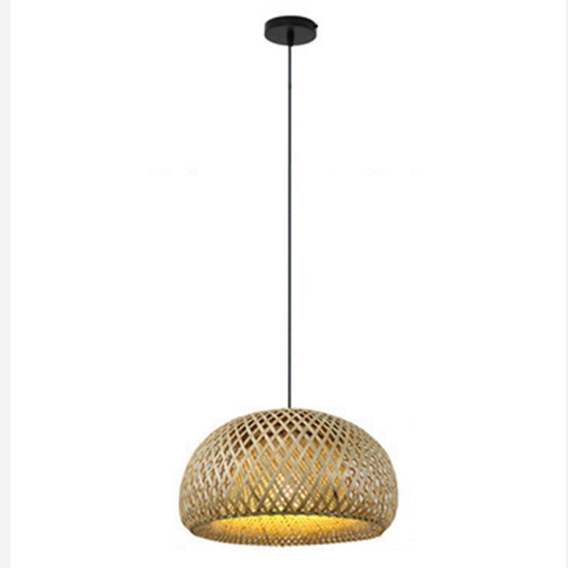 Asian Hand-Woven Suspension Pendant Light Rattan 1 Light Pendant