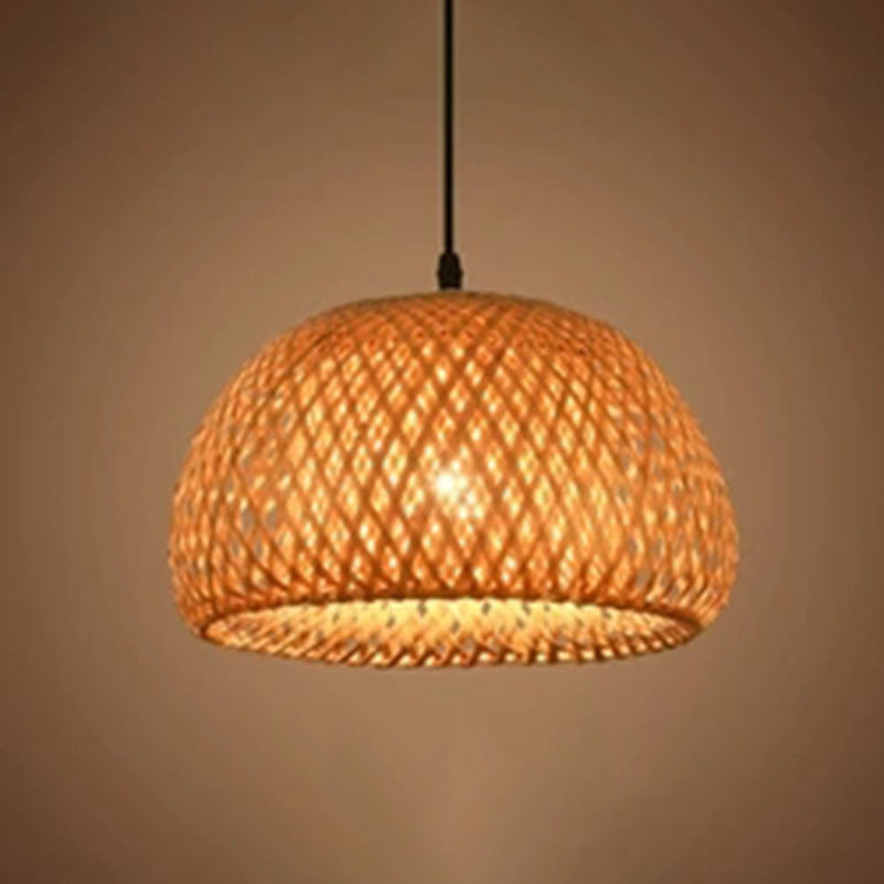 Asian Hand-Woven Suspension Pendant Light Rattan 1 Light Pendant