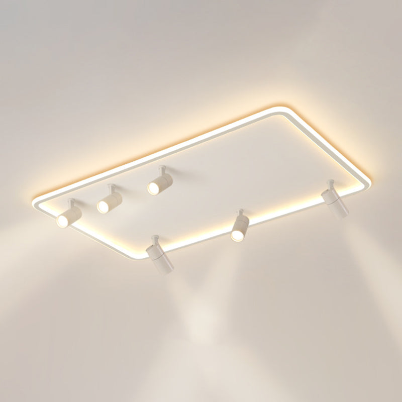 6-Light Rectangular LED Semi Flush Ceiling Light in Modern Simplicity Aluminium Indoor Flush Mount