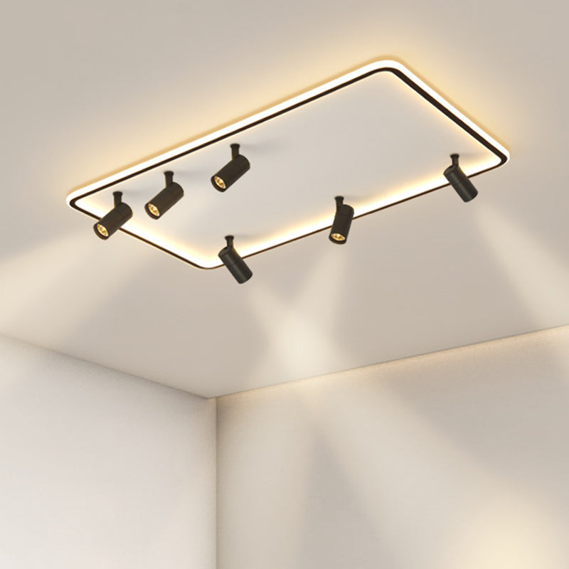 6-Light Rectangular LED Semi Flush Ceiling Light in Modern Simplicity Aluminium Indoor Flush Mount