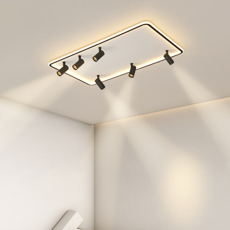 6-Light Rectangular LED Semi Flush Ceiling Light in Modern Simplicity Aluminium Indoor Flush Mount