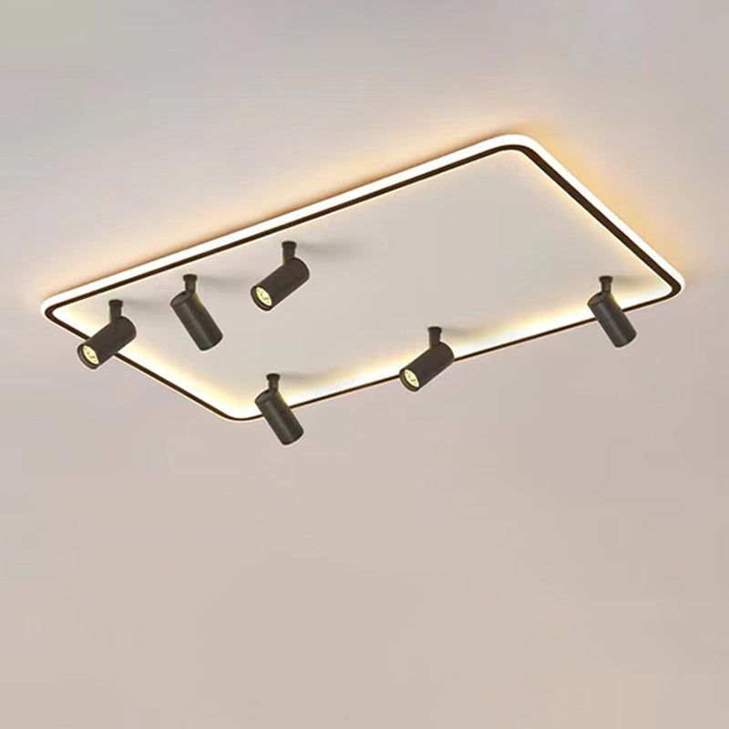 6-Light Rectangular LED Semi Flush Ceiling Light in Modern Simplicity Aluminium Indoor Flush Mount