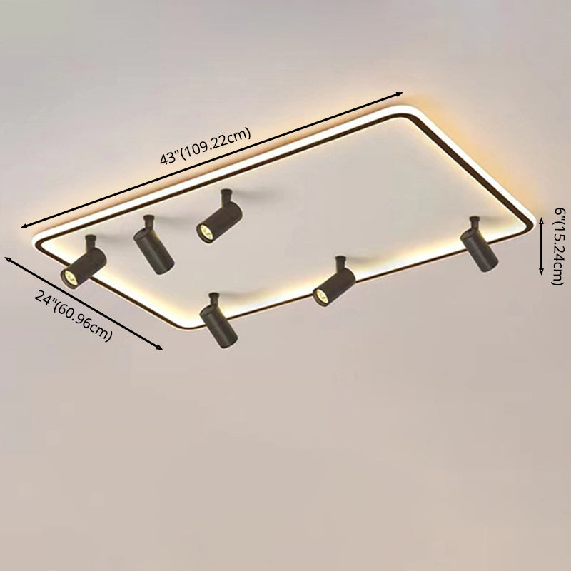 6-Light Rectangular LED Semi Flush Ceiling Light in Modern Simplicity Aluminium Indoor Flush Mount