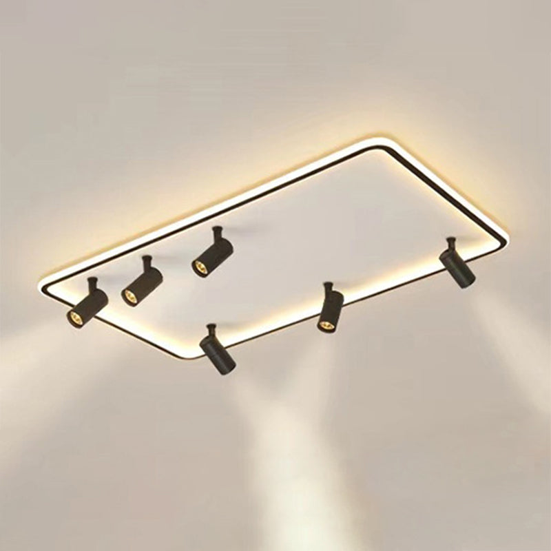 6-Light Rectangular LED Semi Flush Ceiling Light in Modern Simplicity Aluminium Indoor Flush Mount