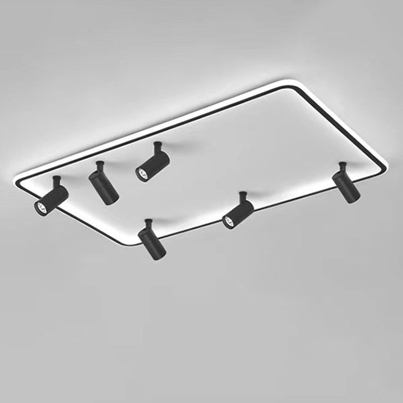 6-Light Rectangular LED Semi Flush Ceiling Light in Modern Simplicity Aluminium Indoor Flush Mount