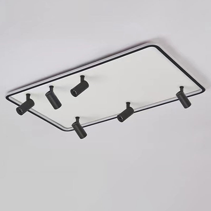 6-Light Rectangular LED Semi Flush Ceiling Light in Modern Simplicity Aluminium Indoor Flush Mount