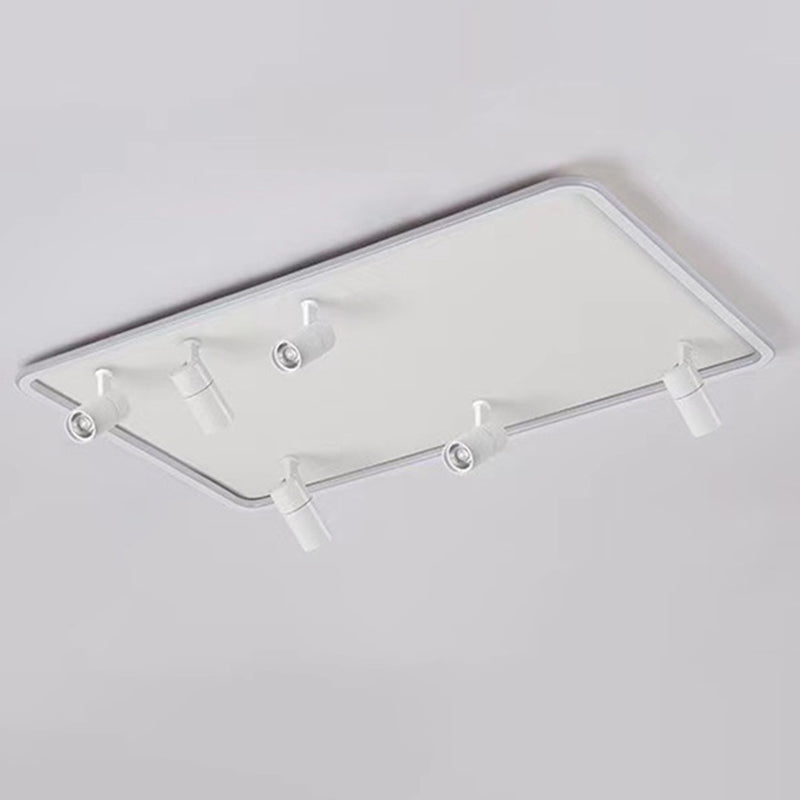 6-Light Rectangular LED Semi Flush Ceiling Light in Modern Simplicity Aluminium Indoor Flush Mount