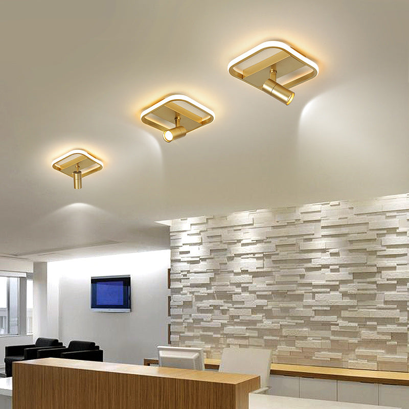 Gold 1-Light LED Semi Flush Ceiling Fixture in Modern Minimalist Style Acrylic Indoor Flush Mount