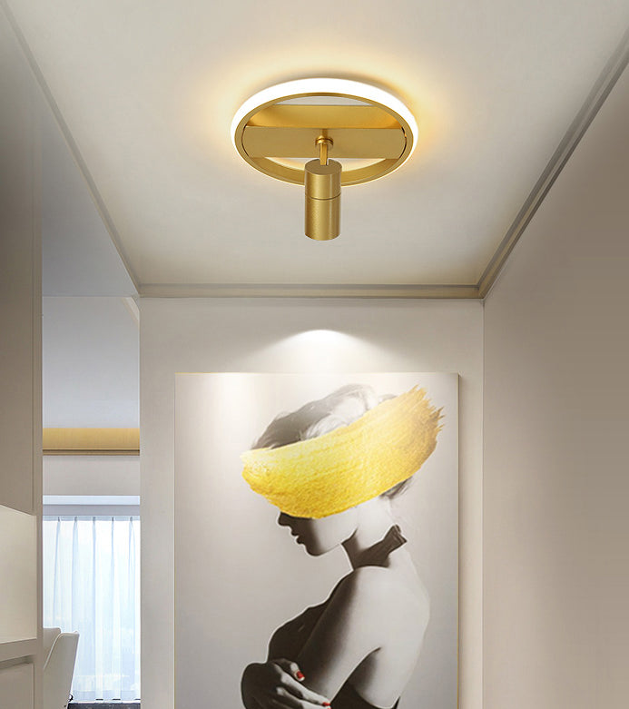 Gold 1-Light LED Semi Flush Ceiling Fixture in Modern Minimalist Style Acrylic Indoor Flush Mount