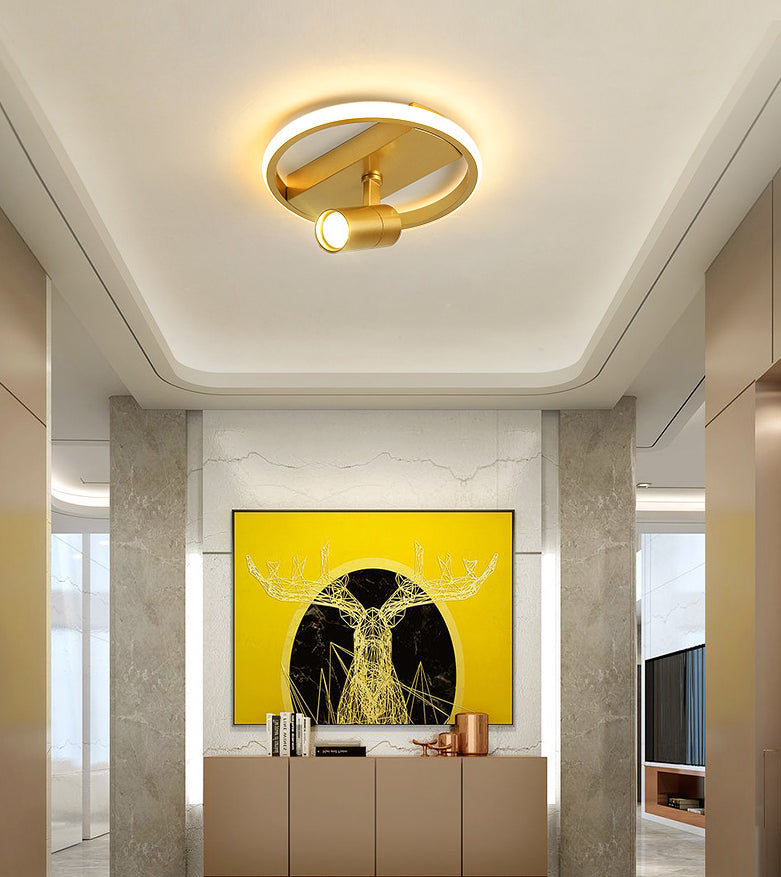 Gold 1-Light LED Semi Flush Ceiling Fixture in Modern Minimalist Style Acrylic Indoor Flush Mount