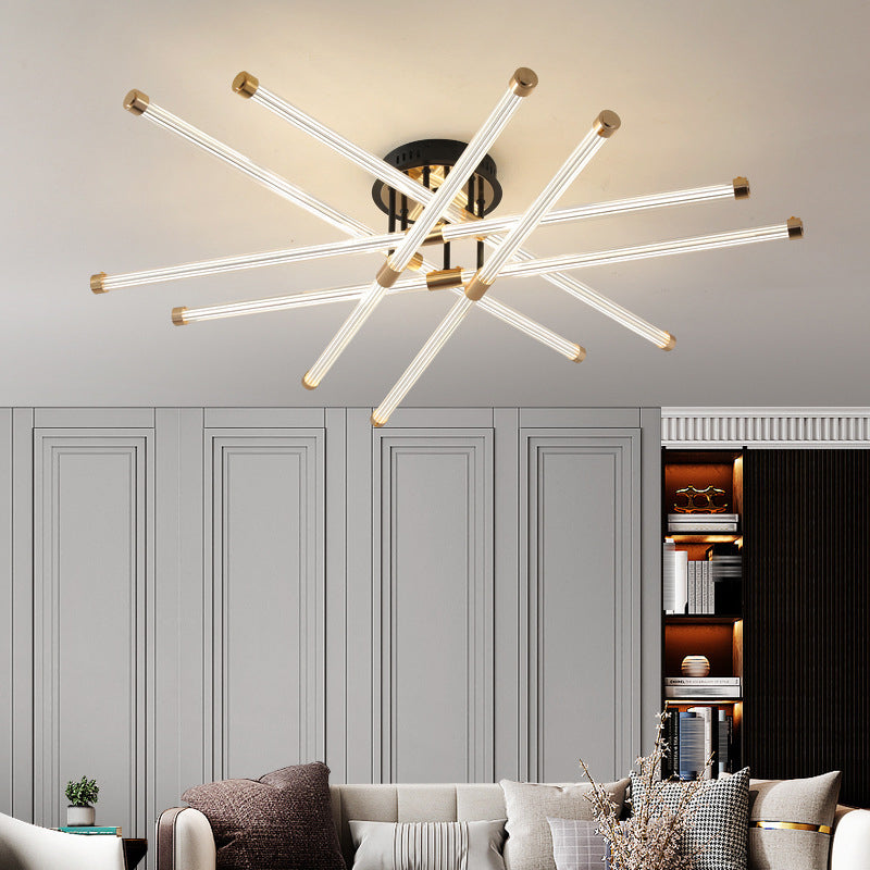 Schwarz -Gold -Sputnik Semi Flush Mount in modern