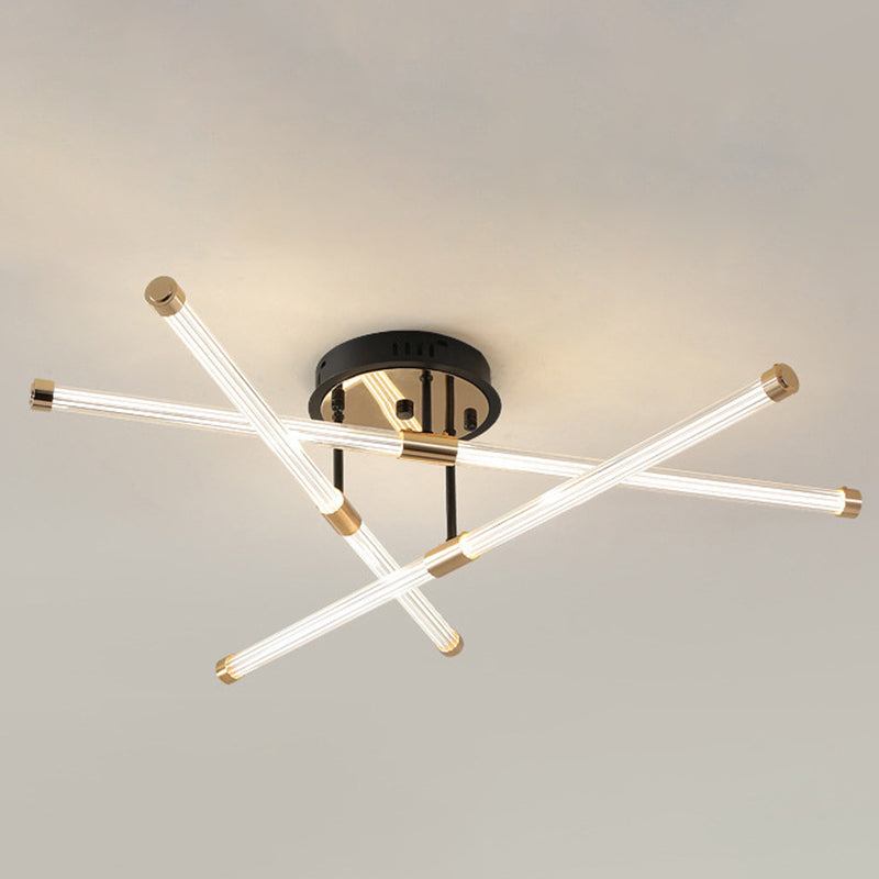 Black and Gold Sputnik Semi Flush Mount in Modern Simplicity Metal Indoor Flush Mount with Acrylic Tube