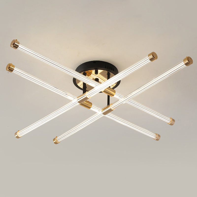 Black and Gold Sputnik Semi Flush Mount in Modern Simplicity Metal Indoor Flush Mount with Acrylic Tube