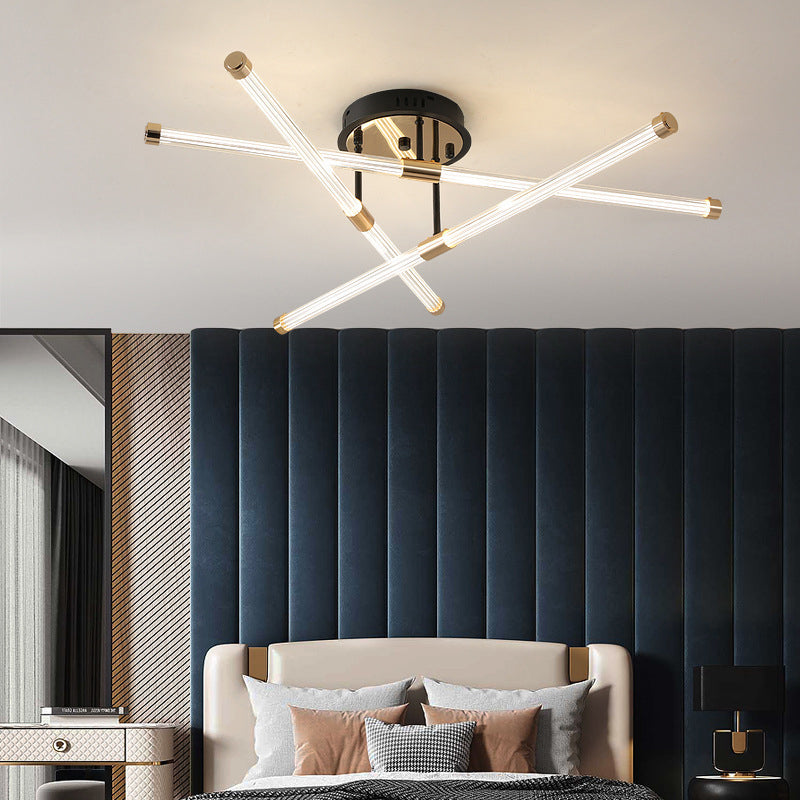 Schwarz -Gold -Sputnik Semi Flush Mount in modern