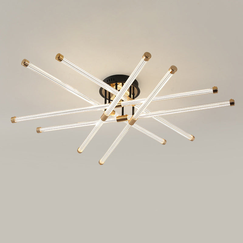 Black and Gold Sputnik Semi Flush Mount in Modern Simplicity Metal Indoor Flush Mount with Acrylic Tube