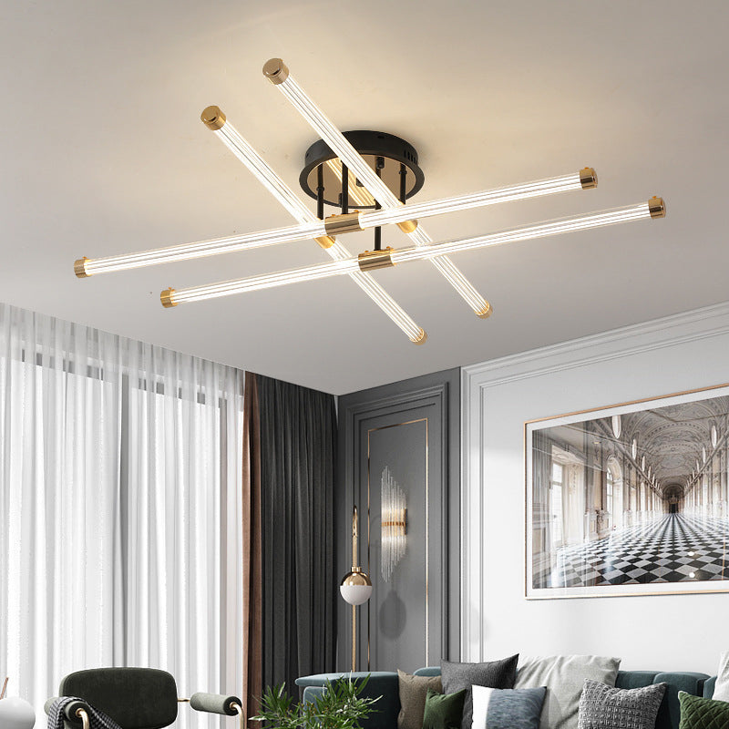 Black and Gold Sputnik Semi Flush Mount in Modern Simplicity Metal Indoor Flush Mount with Acrylic Tube