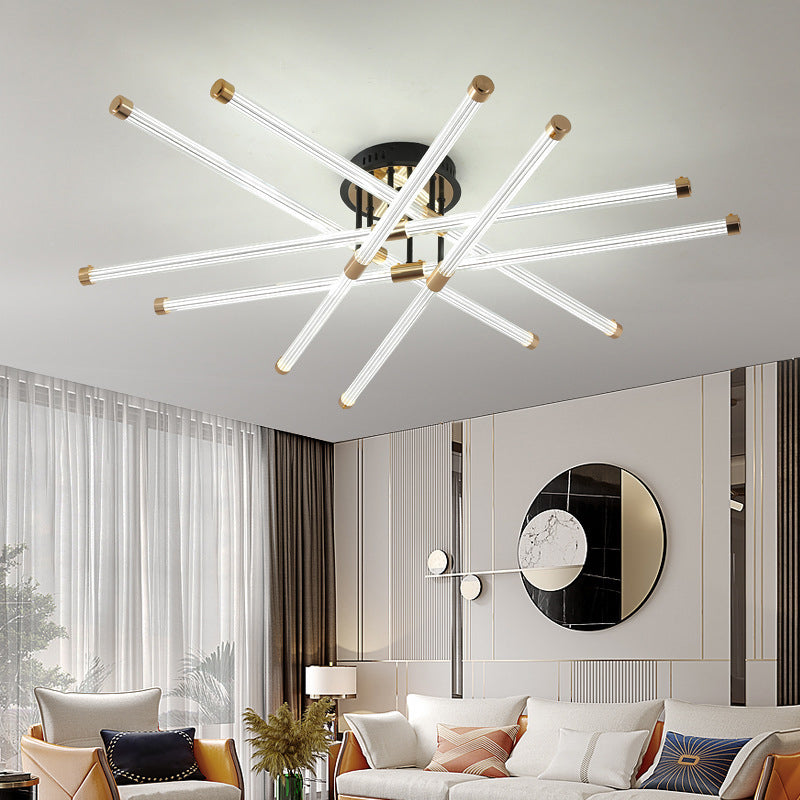 Black and Gold Sputnik Semi Flush Mount in Modern Simplicity Metal Indoor Flush Mount with Acrylic Tube