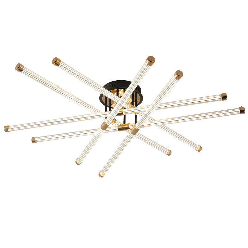 Black and Gold Sputnik Semi Flush Mount in Modern Simplicity Metal Indoor Flush Mount with Acrylic Tube