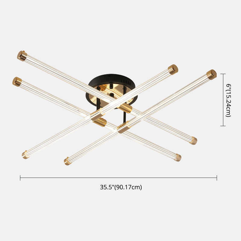 Black and Gold Sputnik Semi Flush Mount in Modern Simplicity Metal Indoor Flush Mount with Acrylic Tube